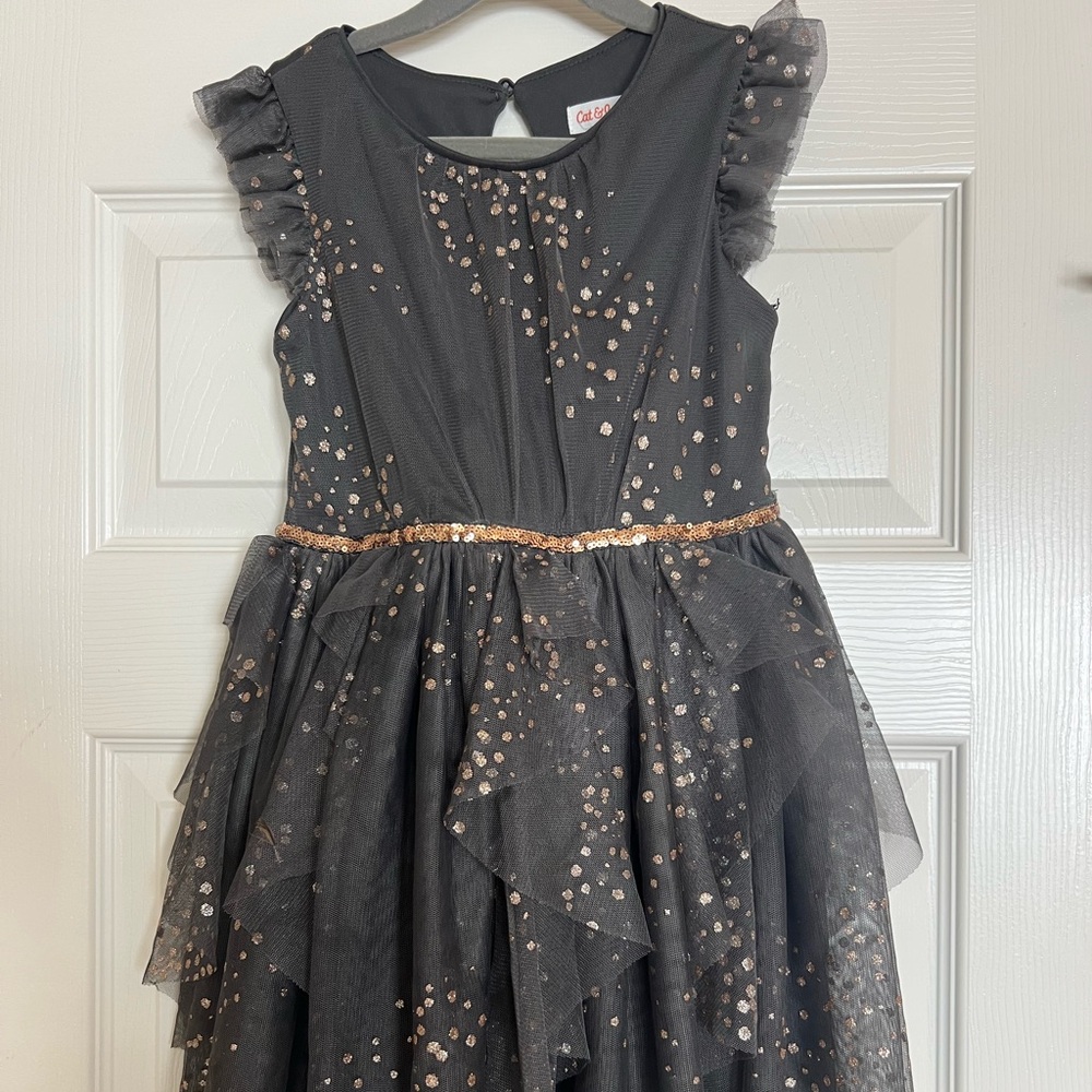 Cat & Jack Grey Tulle Dress with Rose Gold Sequin Dots